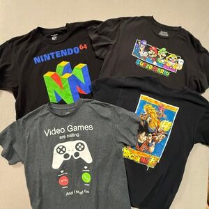 Lot 4 Video Game Nintendo Mario Dragonball Black Gray T Shirts Large Extra Large